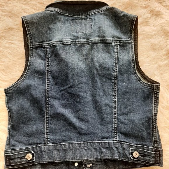 Guess Women's Blue Button Up Mid Wash Denim Vest Size L - Picture 3 of 7